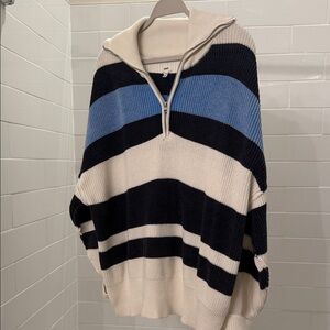 Aerie Blue and Black Striped Zip-Up Sweater